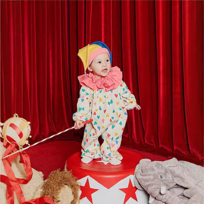 長袖ジャンプスーツ ハロウィンコスチューム カラフルハートピエロクラウン長袖ジャンプスーツ/ピエロハット【mh0010550】