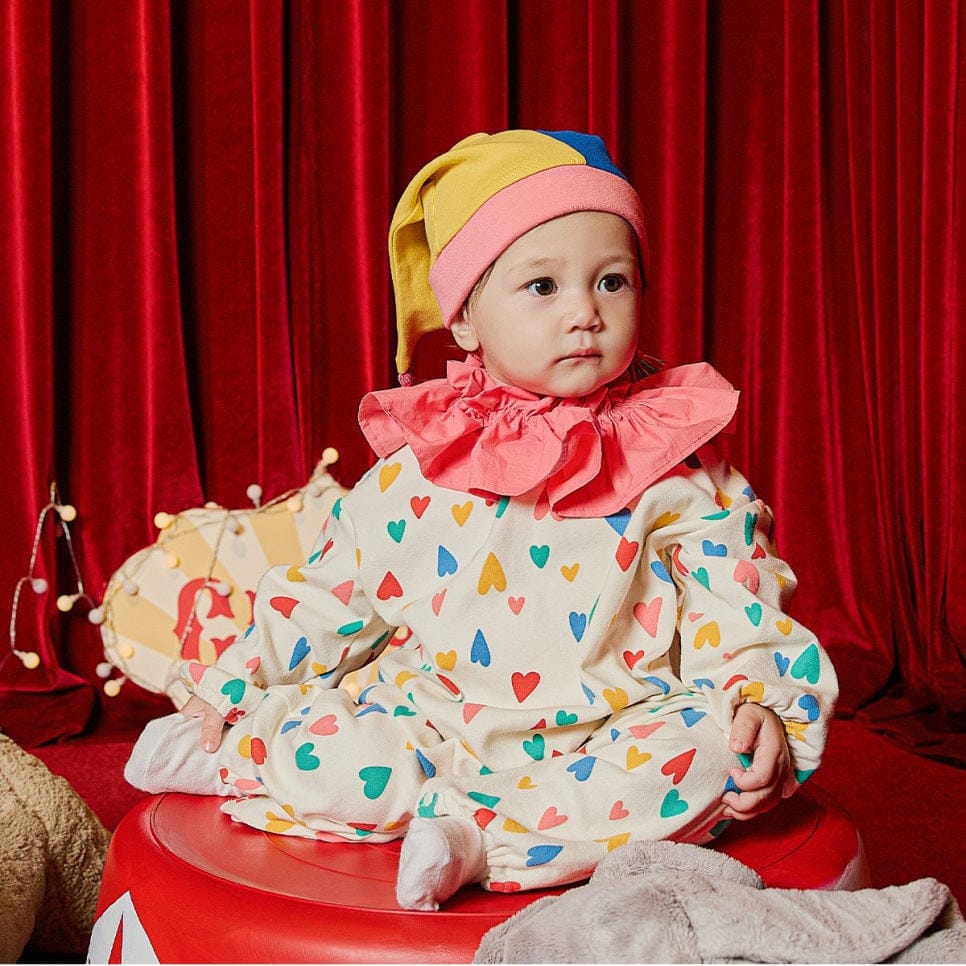 長袖ジャンプスーツ ハロウィンコスチューム カラフルハートピエロクラウン長袖ジャンプスーツ/ピエロハット【mh0010550】