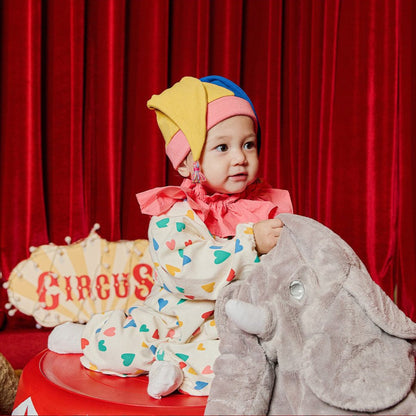 長袖ジャンプスーツ ハロウィンコスチューム カラフルハートピエロクラウン長袖ジャンプスーツ/ピエロハット【mh0010550】