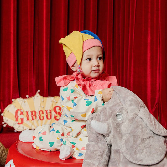 長袖ジャンプスーツ ハロウィンコスチューム カラフルハートピエロクラウン長袖ジャンプスーツ/ピエロハット【mh0010550】