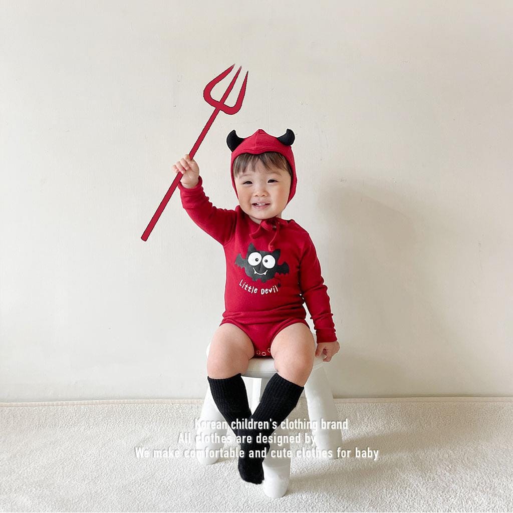 長袖ロンパース ハロウィンコスチューム デビル長袖ロンパース+帽子セット【mh0010551】