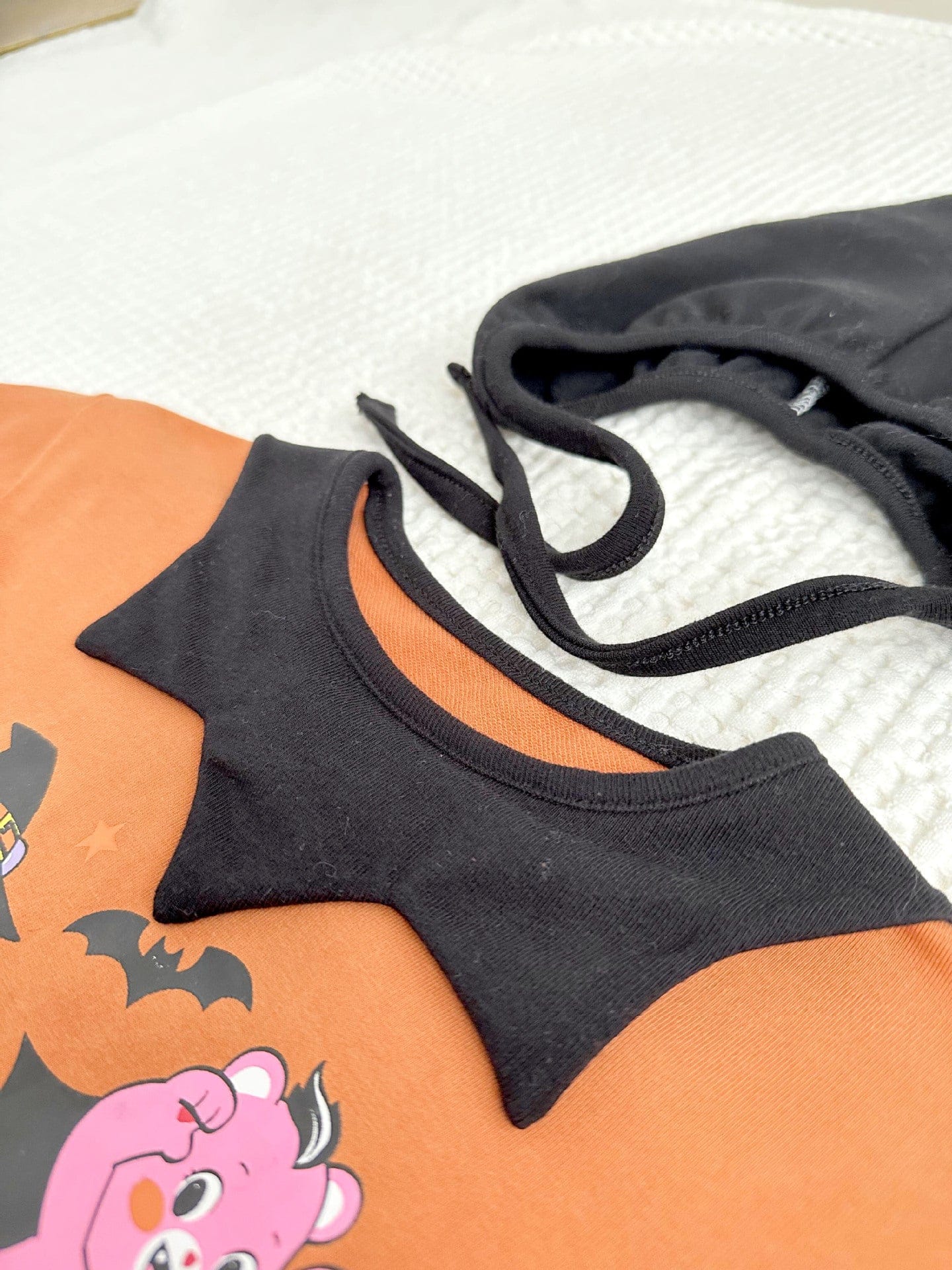 長袖ロンパース ハロウィンコスチューム ベアくまプリントパンプキンロンパース帽子セット【mh0010554】