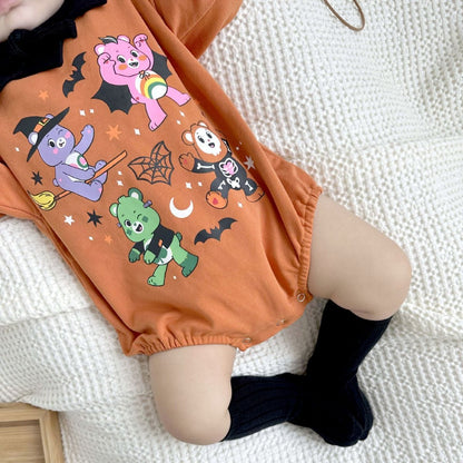 長袖ロンパース ハロウィンコスチューム ベアくまプリントパンプキンロンパース帽子セット【mh0010554】