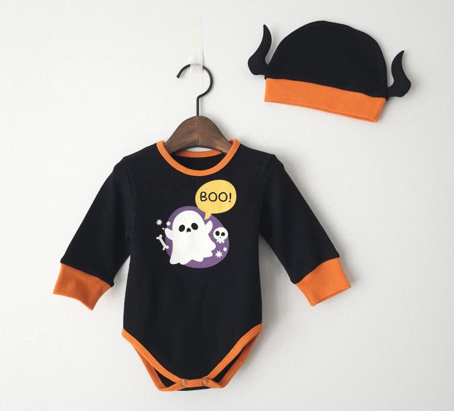 長袖ロンパース ハロウィンコスチューム🎃👻 おばけ長袖ロンパース+帽子セット【mh0010557】