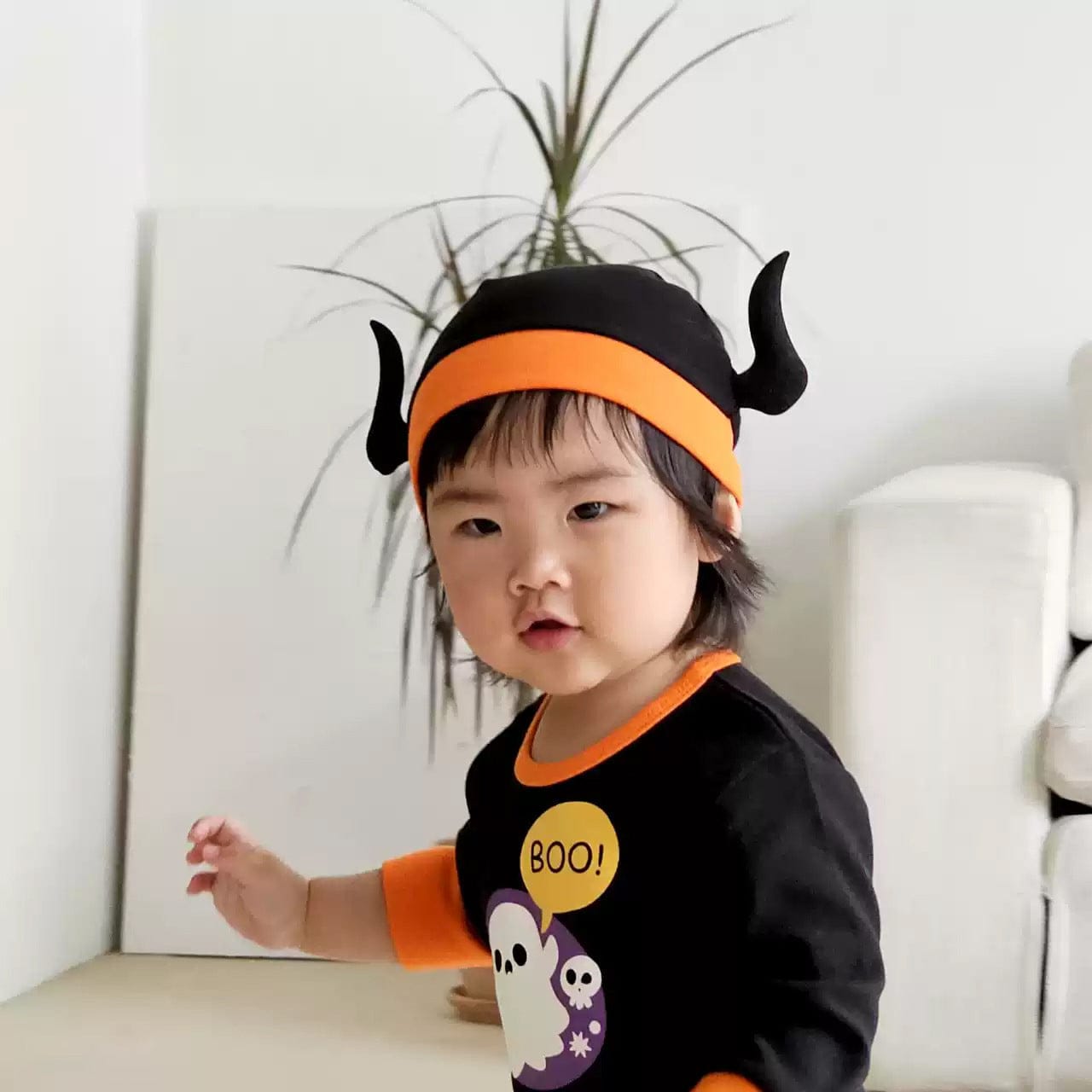 長袖ロンパース ハロウィンコスチューム🎃👻 おばけ長袖ロンパース+帽子セット【mh0010557】