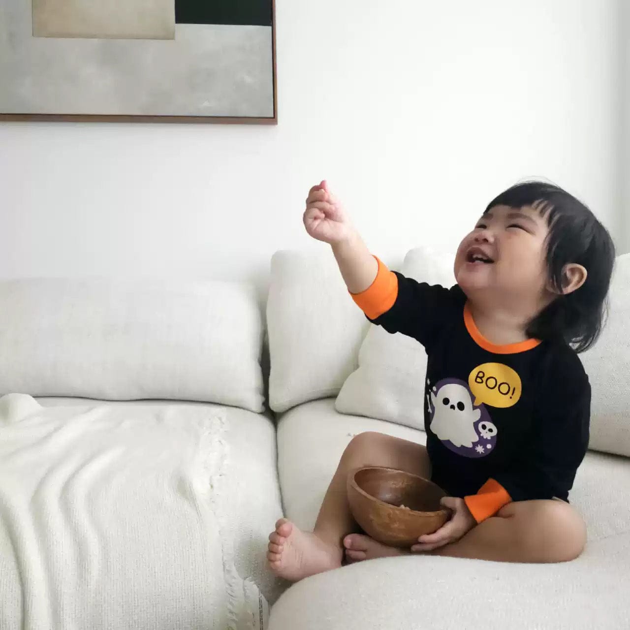 長袖ロンパース ハロウィンコスチューム🎃👻 おばけ長袖ロンパース+帽子セット【mh0010557】