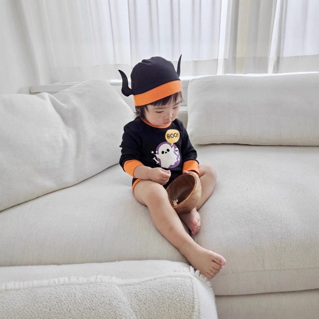 長袖ロンパース ハロウィンコスチューム🎃👻 おばけ長袖ロンパース+帽子セット【mh0010557】