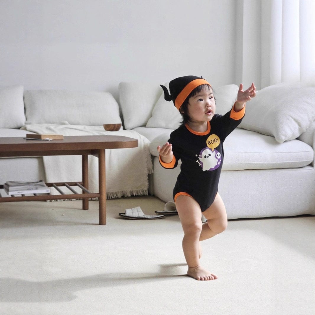 長袖ロンパース ハロウィンコスチューム🎃👻 おばけ長袖ロンパース+帽子セット【mh0010557】