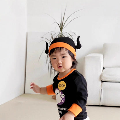 長袖ロンパース ハロウィンコスチューム🎃👻 おばけ長袖ロンパース+帽子セット【mh0010557】