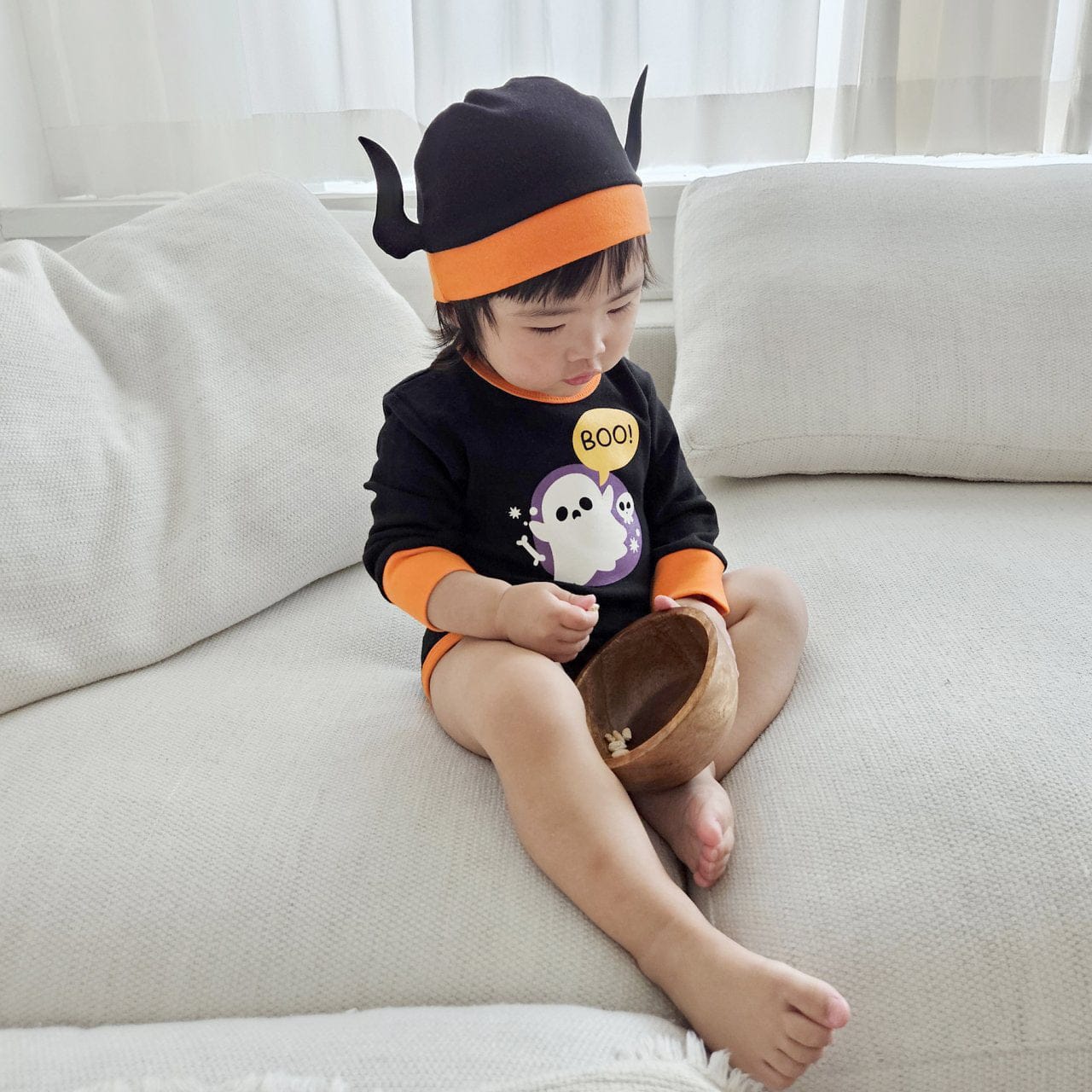 長袖ロンパース ハロウィンコスチューム🎃👻 おばけ長袖ロンパース+帽子セット【mh0010557】