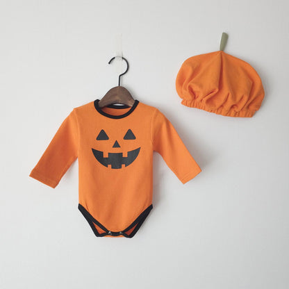 長袖ロンパース ハロウィンコスチューム🎃👻 パンプキンロンパース+帽子セット【mh0010558】