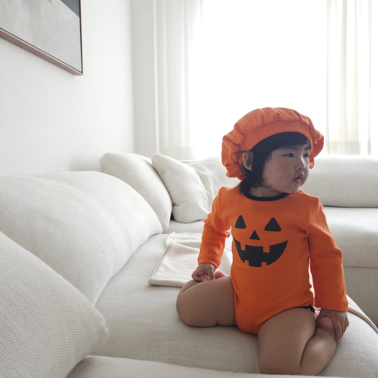 長袖ロンパース ハロウィンコスチューム🎃👻 パンプキンロンパース+帽子セット【mh0010558】