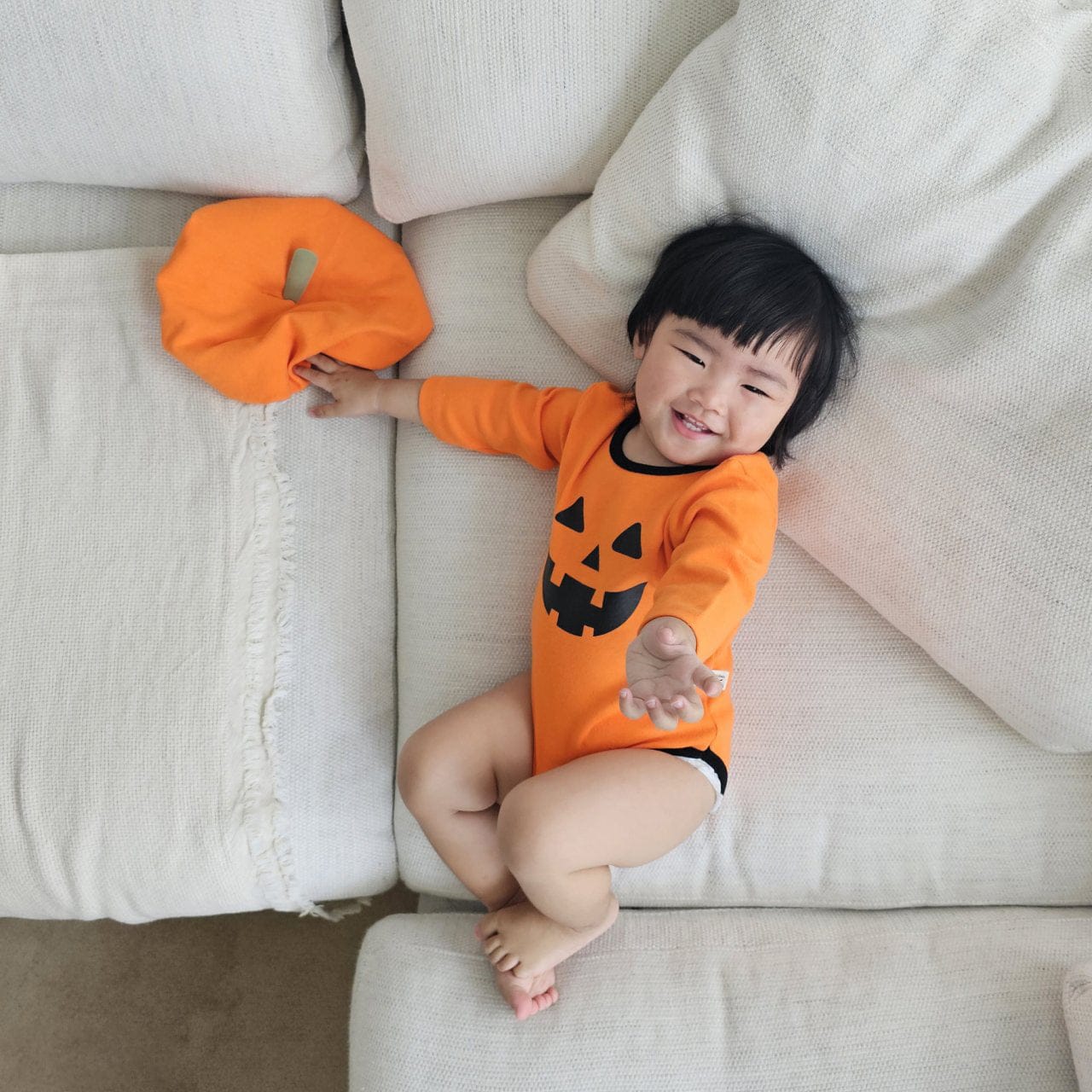 長袖ロンパース ハロウィンコスチューム🎃👻 パンプキンロンパース+帽子セット【mh0010558】