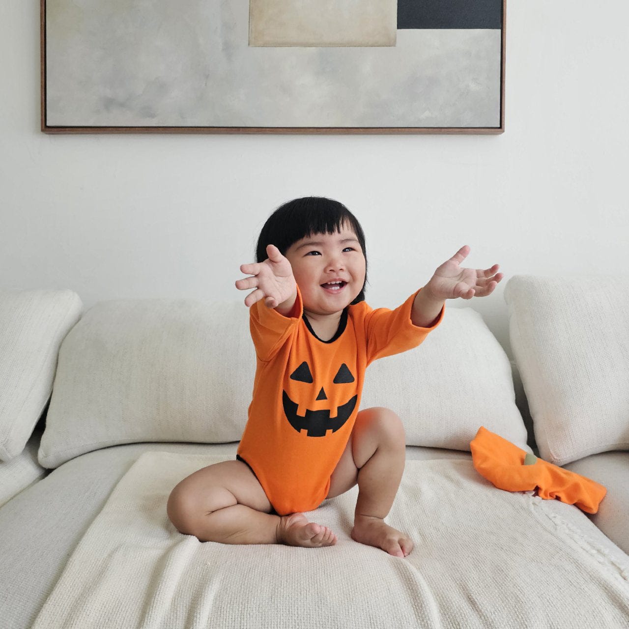 長袖ロンパース ハロウィンコスチューム🎃👻 パンプキンロンパース+帽子セット【mh0010558】