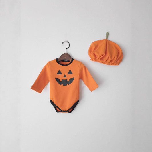 長袖ロンパース ハロウィンコスチューム🎃👻 パンプキンロンパース+帽子セット【mh0010558】
