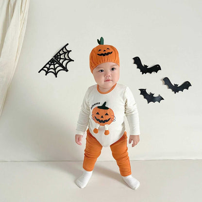 長袖ロンパース ハロウィンコスチューム🎃👻 長袖パンプキンロンパース+帽子セット/レギンスパンツ【mh0010559】