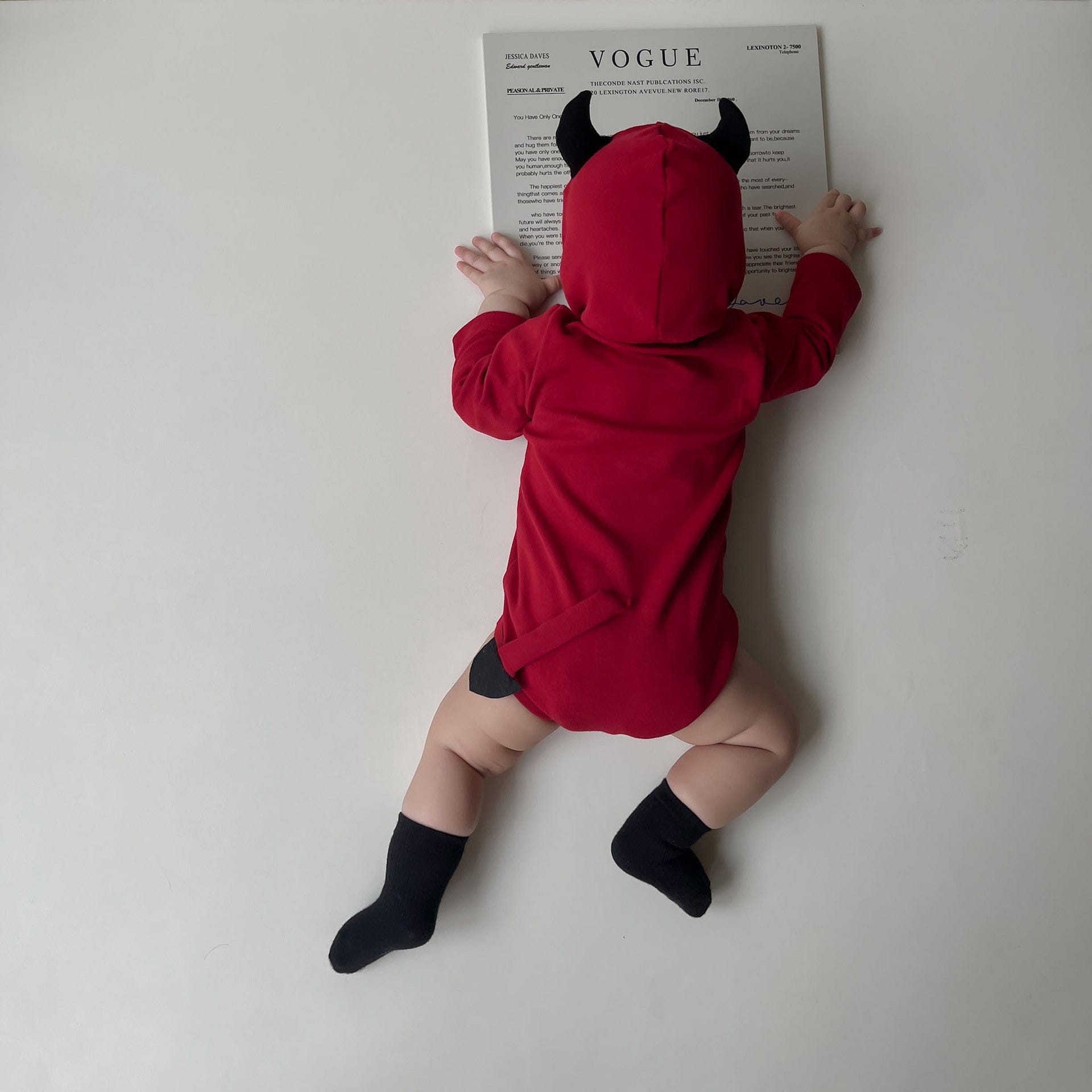 長袖ロンパース ハロウィンコスチューム🎃👻 デビル長袖ロンパース+帽子セット【mh0010560】