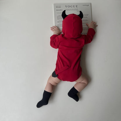 長袖ロンパース ハロウィンコスチューム🎃👻 デビル長袖ロンパース+帽子セット【mh0010560】