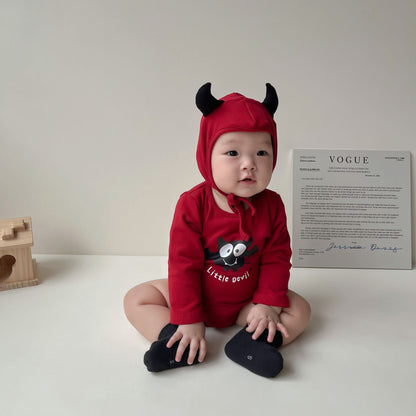 長袖ロンパース ハロウィンコスチューム🎃👻 デビル長袖ロンパース+帽子セット【mh0010560】