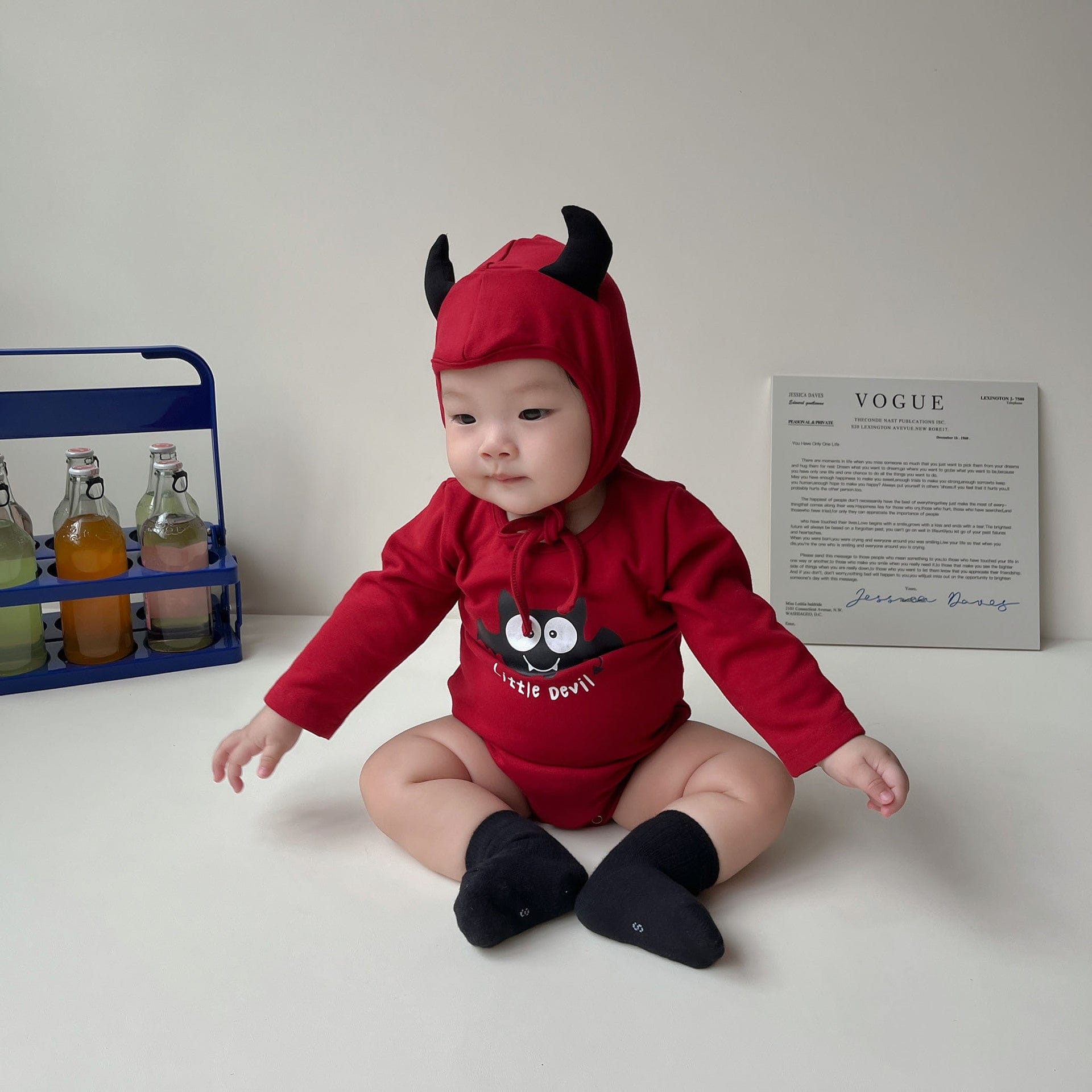 長袖ロンパース ハロウィンコスチューム🎃👻 デビル長袖ロンパース+帽子セット【mh0010560】