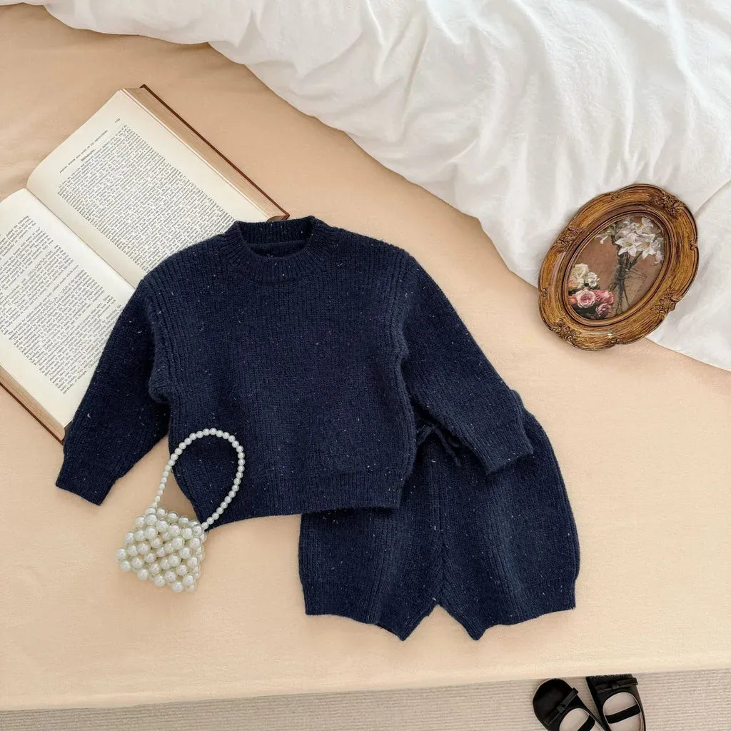 長袖セットアップ ツイードニット長袖トップス/ハーフパンツ【mh0011186】