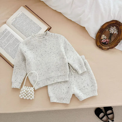 長袖セットアップ ツイードニット長袖トップス/ハーフパンツ【mh0011186】