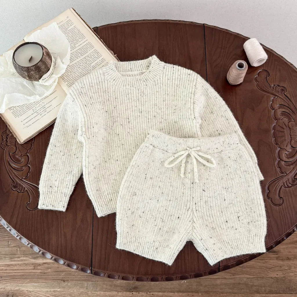 長袖セットアップ ツイードニット長袖トップス/ハーフパンツ【mh0011186】