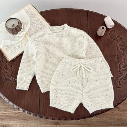 長袖セットアップ ツイードニット長袖トップス/ハーフパンツ【mh0011186】