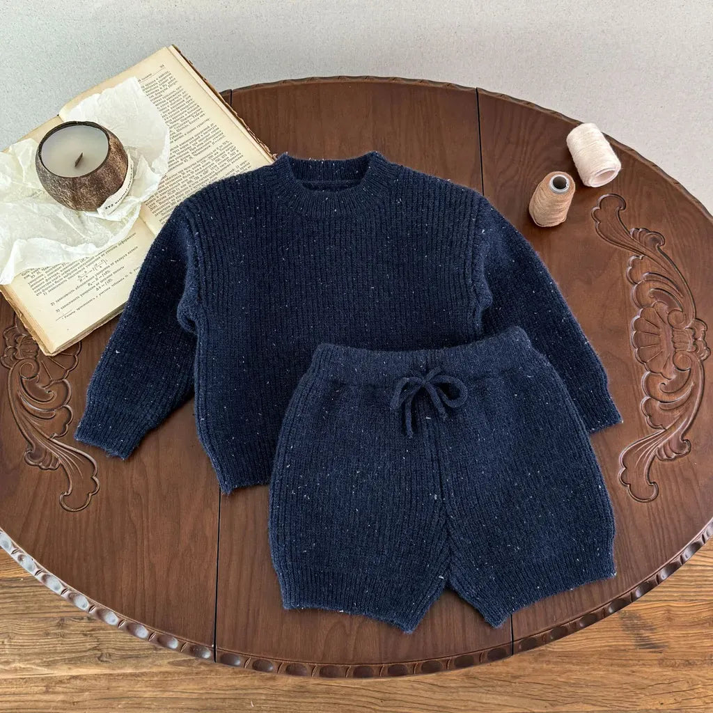 長袖セットアップ ツイードニット長袖トップス/ハーフパンツ【mh0011186】