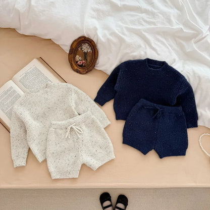 長袖セットアップ ツイードニット長袖トップス/ハーフパンツ【mh0011186】