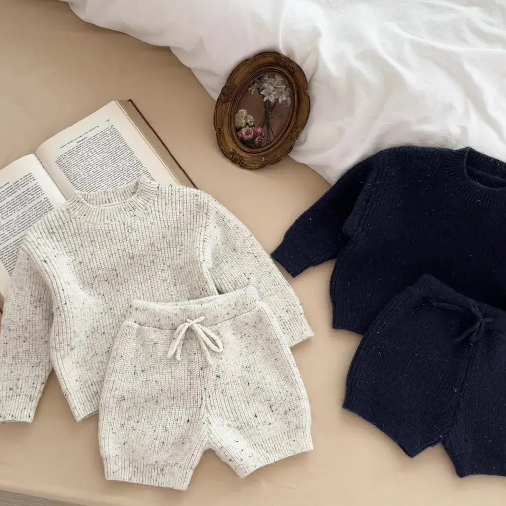 長袖セットアップ ツイードニット長袖トップス/ハーフパンツ【mh0011186】