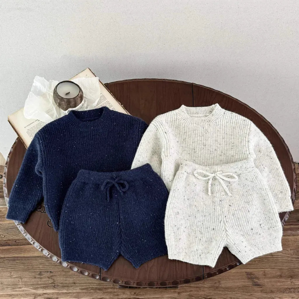 長袖セットアップ ツイードニット長袖トップス/ハーフパンツ【mh0011186】