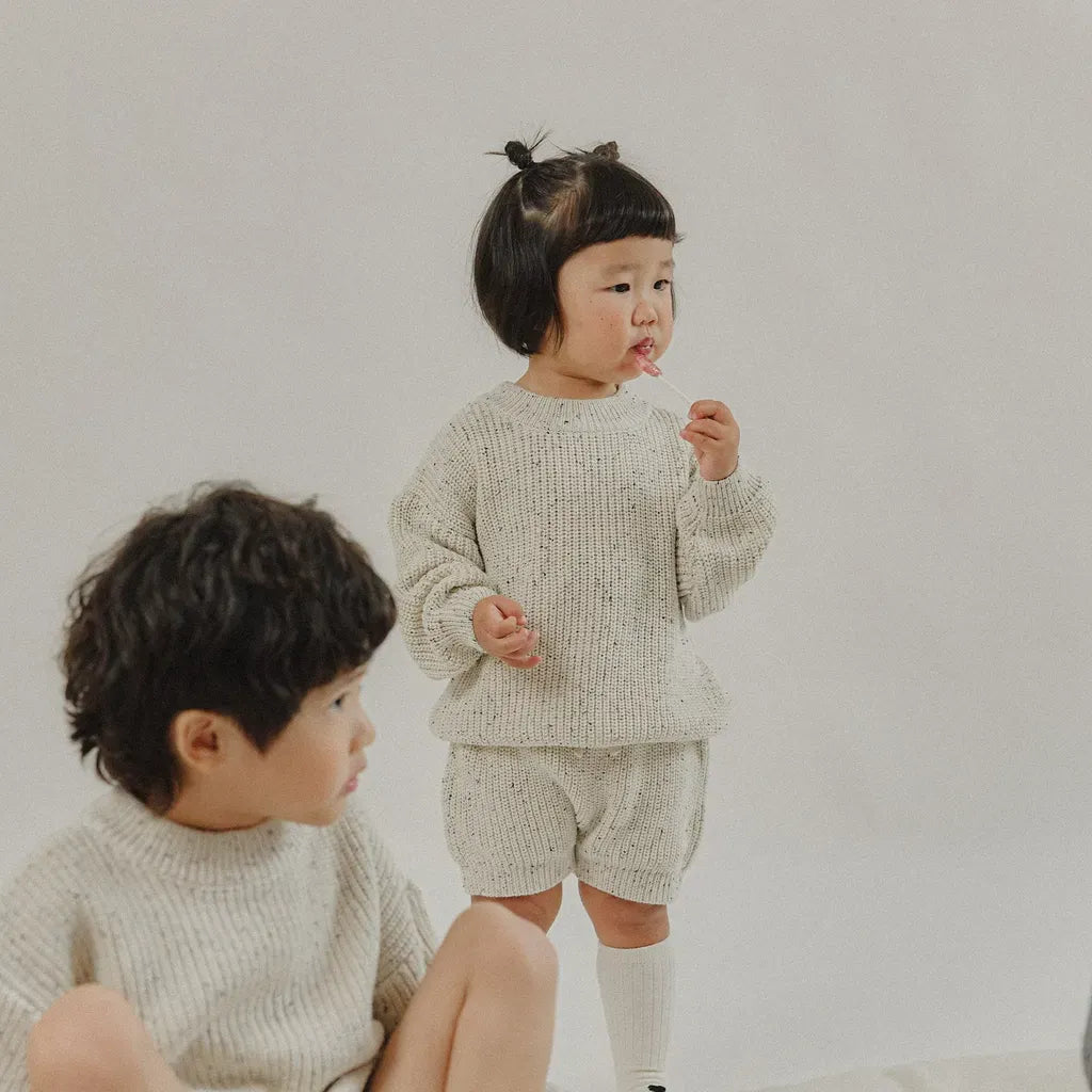 長袖セットアップ ツイードニット長袖トップス/ハーフパンツ【mh0011186】