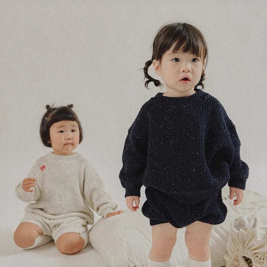 長袖セットアップ ツイードニット長袖トップス/ハーフパンツ【mh0011186】