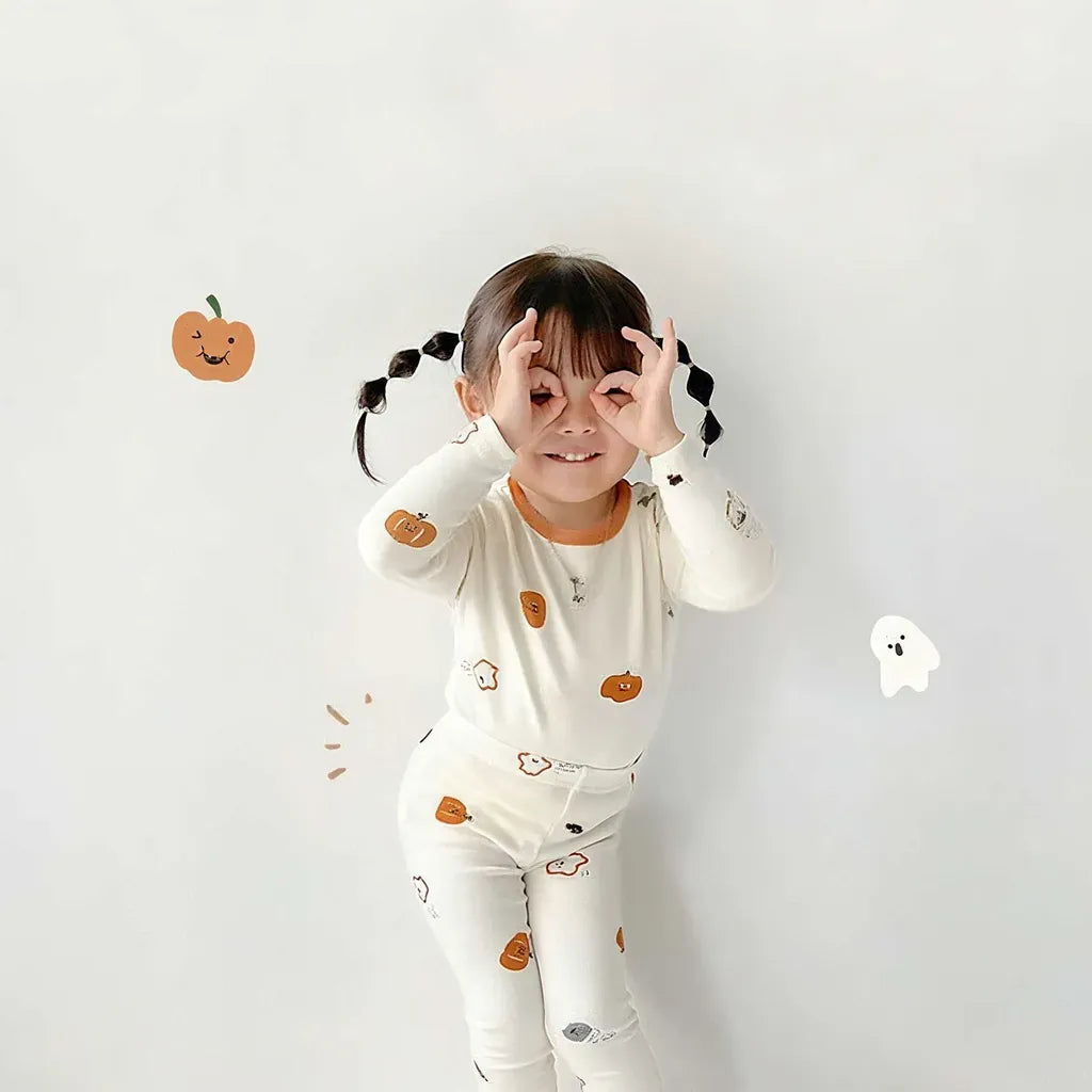 長袖セットアップ ハロウィンかぼちゃセットアップ / ロンパース+帽子セット【mh0011189】