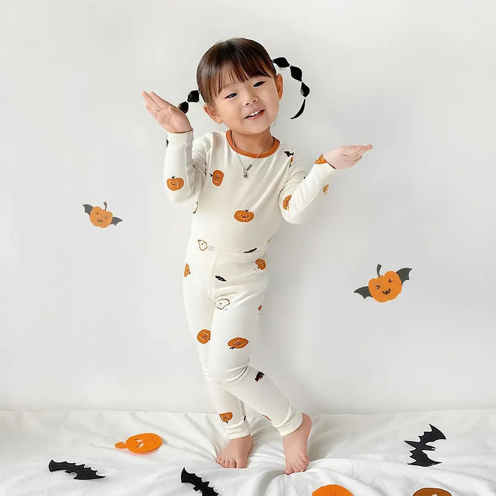 長袖セットアップ ハロウィンかぼちゃセットアップ / ロンパース+帽子セット【mh0011189】