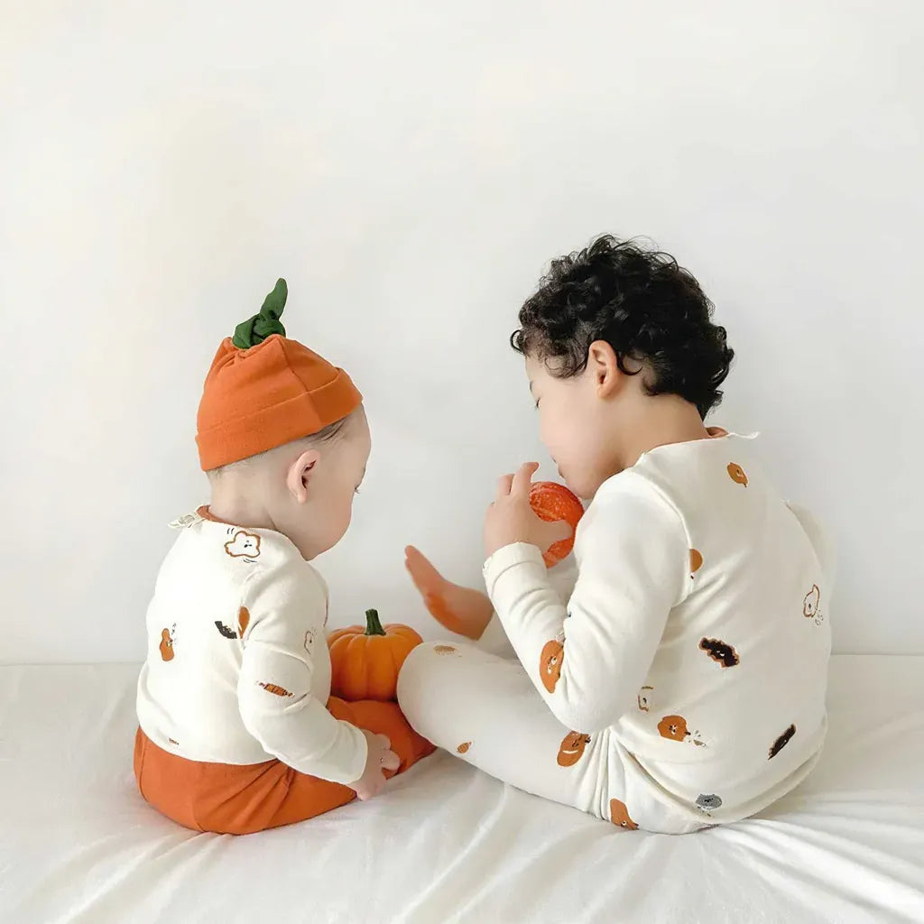 長袖セットアップ ハロウィンかぼちゃセットアップ / ロンパース+帽子セット【mh0011189】