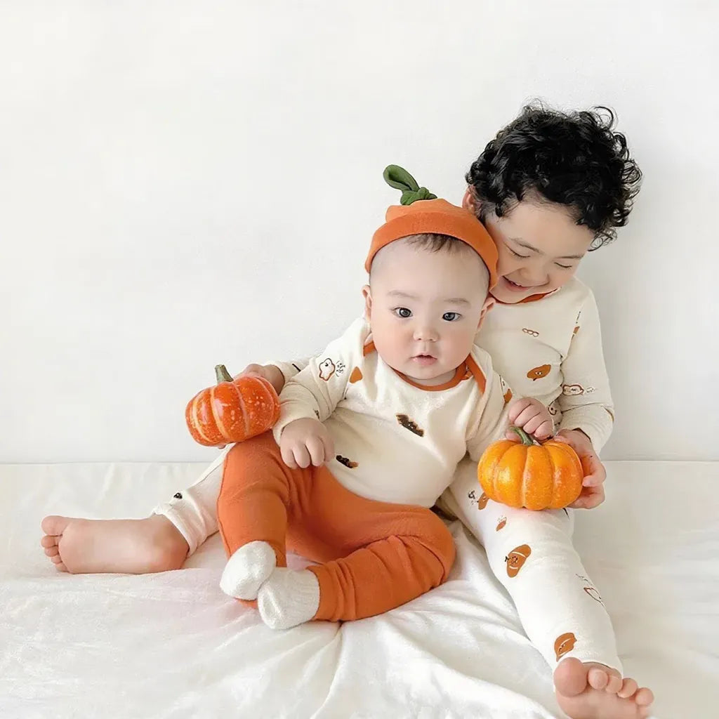 長袖セットアップ ハロウィンかぼちゃセットアップ / ロンパース+帽子セット【mh0011189】