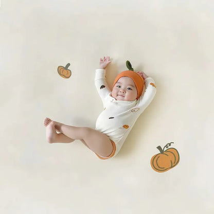 長袖セットアップ ハロウィンかぼちゃセットアップ / ロンパース+帽子セット【mh0011189】