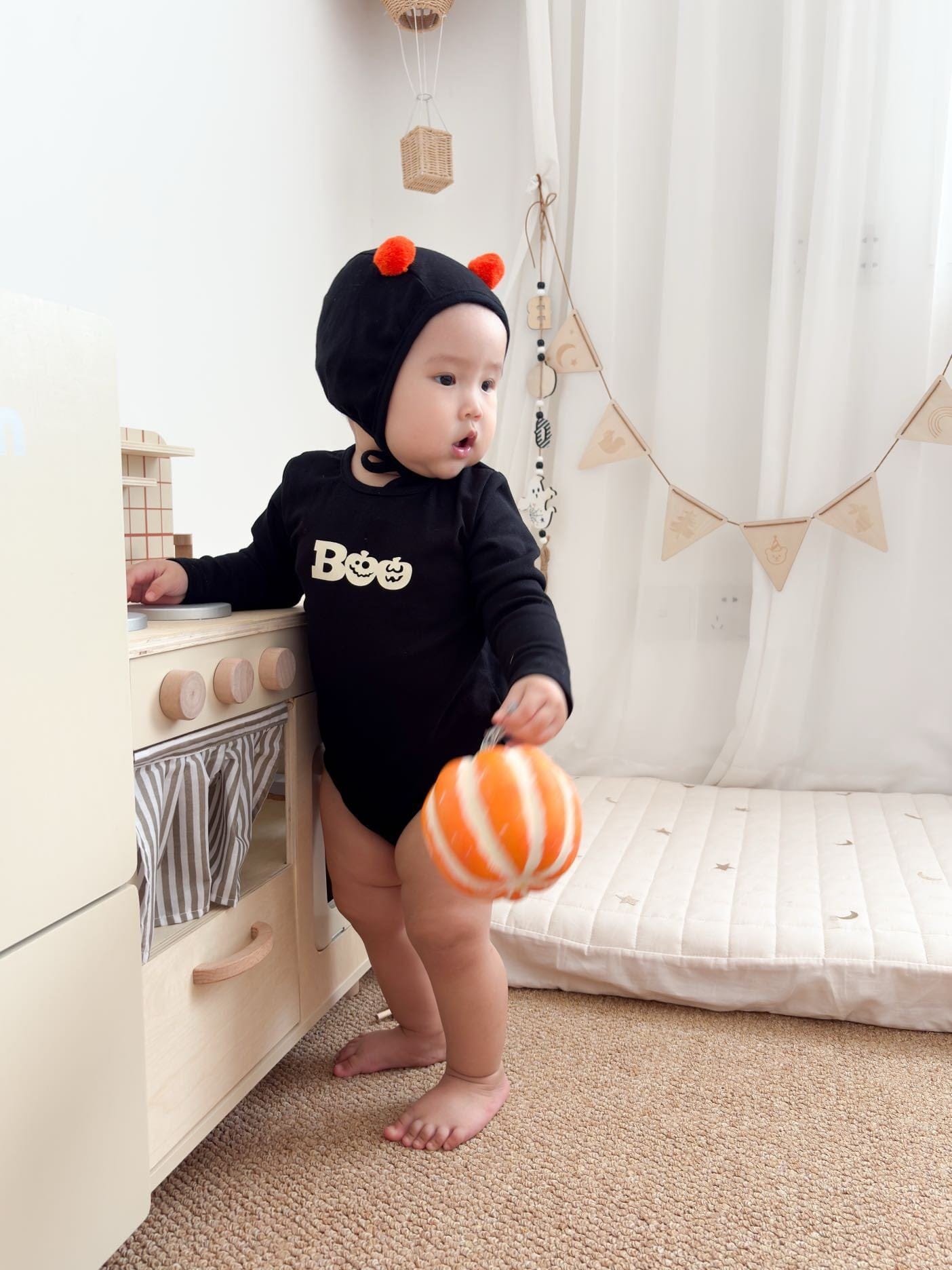 長袖ロンパース ハロウィンおばけロンパース+帽子セット【mh0011191】