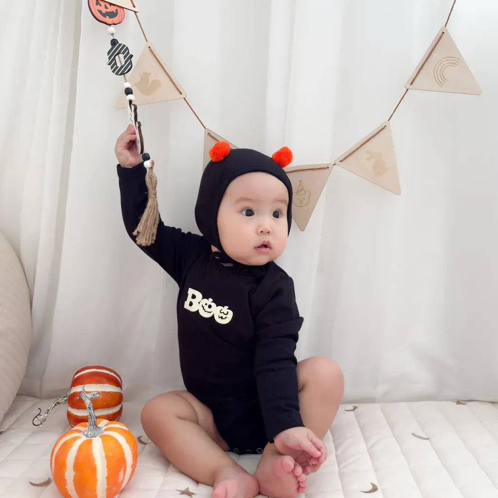 長袖ロンパース ハロウィンおばけロンパース+帽子セット【mh0011191】