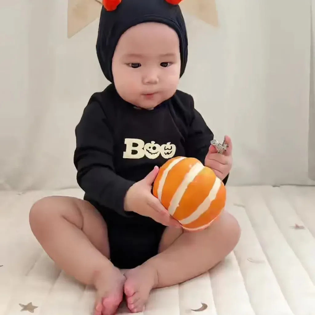 長袖ロンパース ハロウィンおばけロンパース+帽子セット【mh0011191】