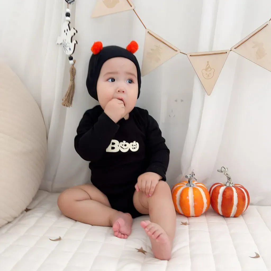 長袖ロンパース ハロウィンおばけロンパース+帽子セット【mh0011191】