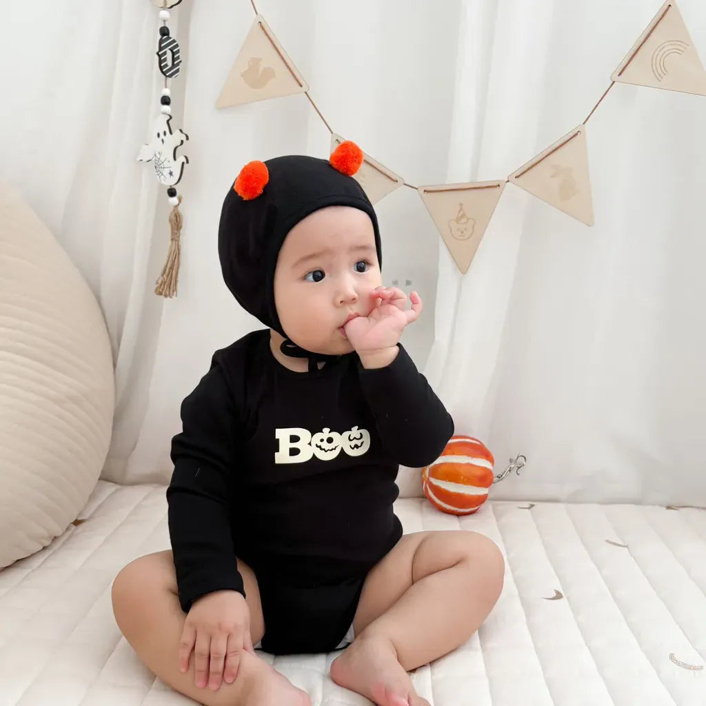 長袖ロンパース ハロウィンおばけロンパース+帽子セット【mh0011191】