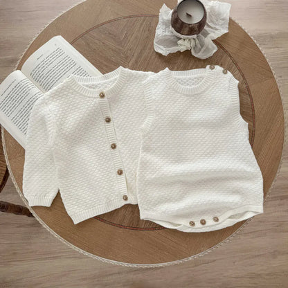 ロンパースセットアップ ケーブルニットカーディガン / ニットロンパース【mh0011195】