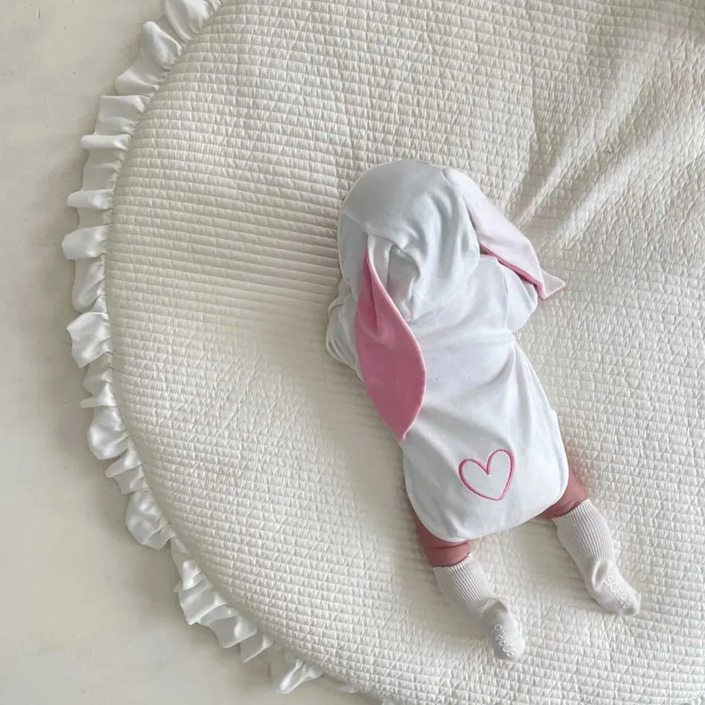 長袖ロンパース ハートアクセント長袖ロンパース+うさ耳ボンネット帽子セット【mh0011198】