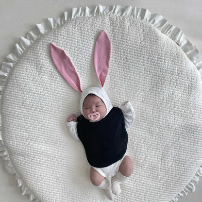 長袖ロンパース ハートアクセント長袖ロンパース+うさ耳ボンネット帽子セット【mh0011198】