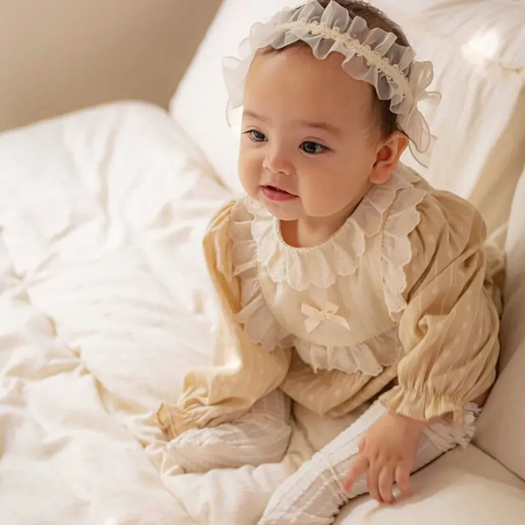 長袖ロンパース レースフリルリボン長袖ロンパース【mh0011199】