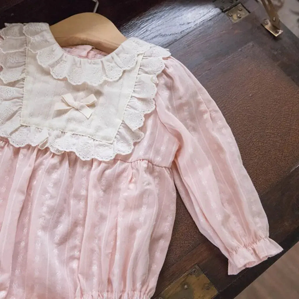 長袖ロンパース レースフリルリボン長袖ロンパース【mh0011199】