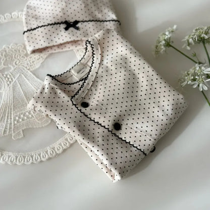 長袖ロンパース ドットフリル長袖ロンパース+帽子セット【mh0011202】